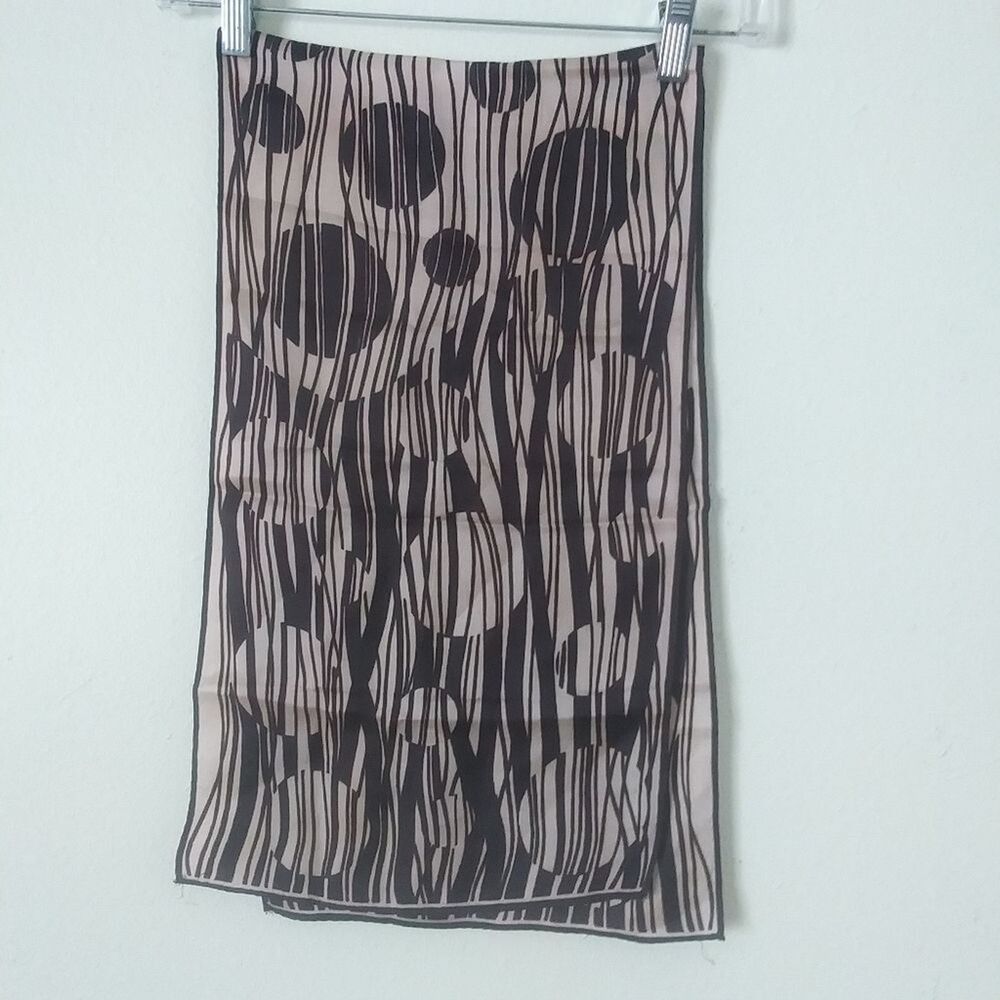 Vintage Op-Art Beige and Brown Scarf, Retro Circles Sheer 11"x42" Retro Neutral